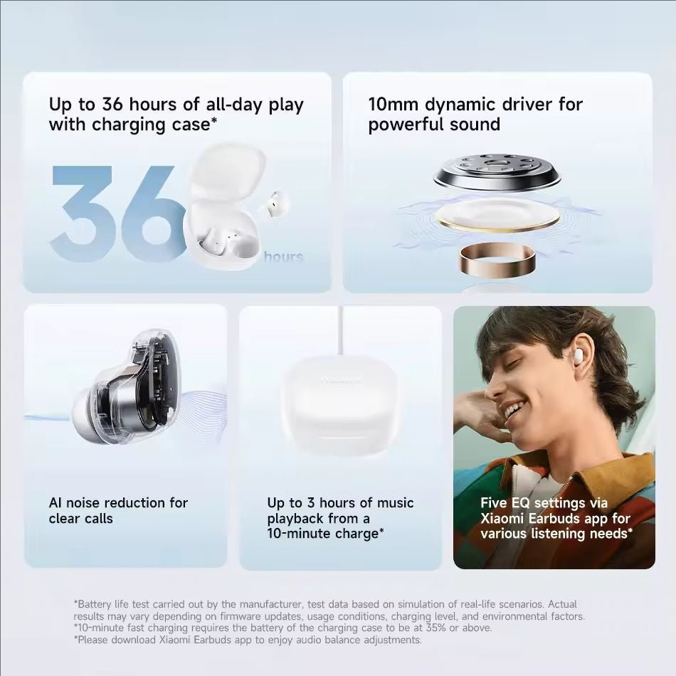 Global Version Xiaomi Redmi buds 6 Play Earphone 10mm Dynamic Driver AI noise cancellation for calls Bluetooth 5.4 TWS Headphone - ARRA SPORT