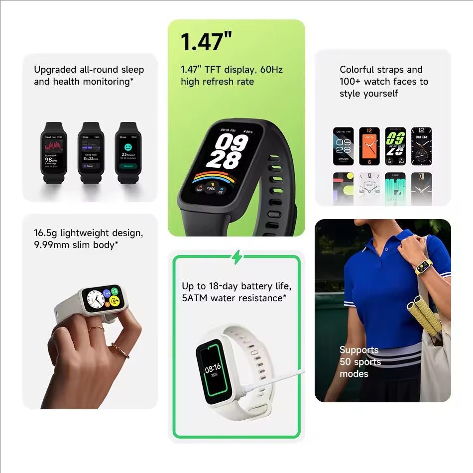 Xiaomi Mi Band 9 Active Global Version Smart Bracelet 9 Colors 1.47 "TFT Screen - ARRA SPORT