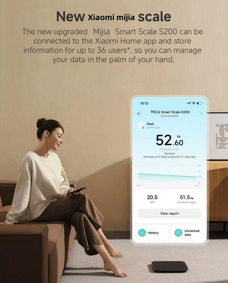 Xiaomi Mijia Scale S200 High Precision Sensor Balance Test Weight Report LED Screen Multifunctional Smart Scale Work For Mihome - ARRA SPORT
