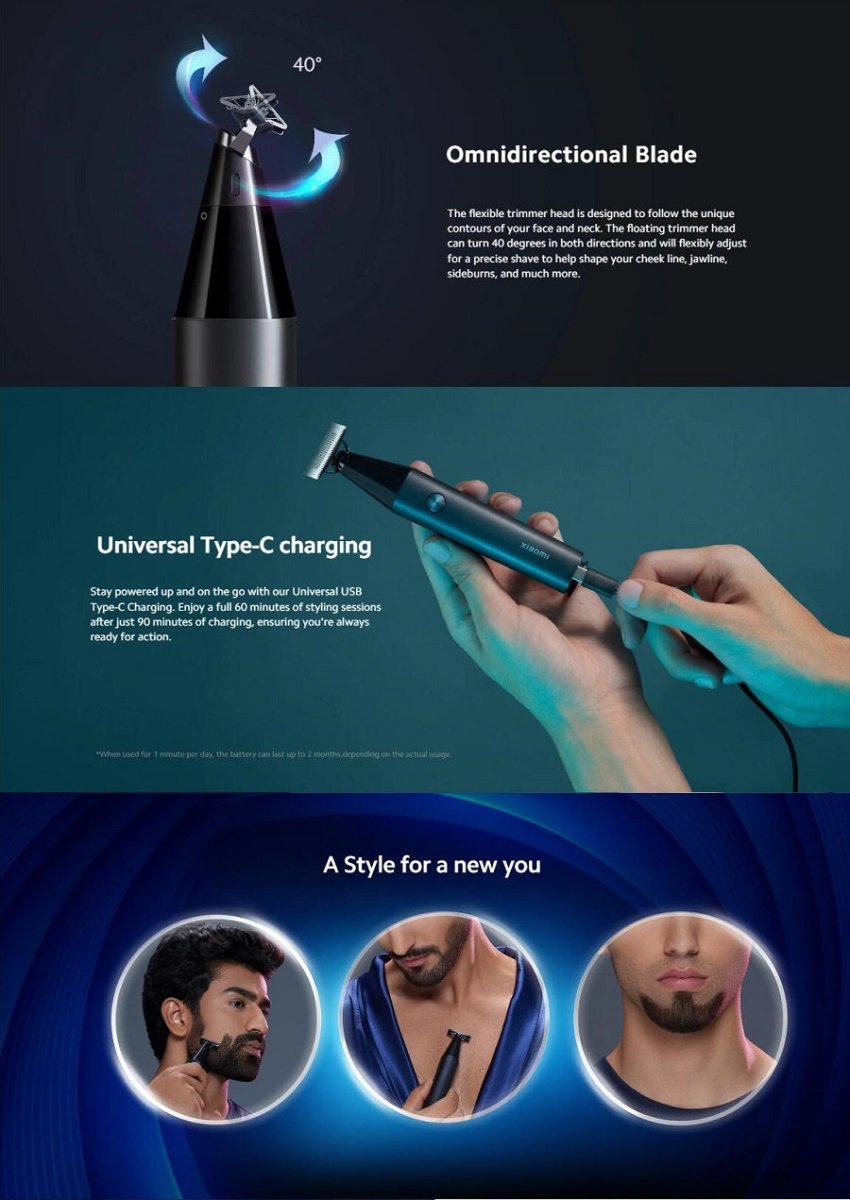 Xiaomi UniBlade Trimmer Three - way Blade 14 Length Comb 60 min Full Charge Runtime Travel Lock Battery Level Indicator - ARRA SPORT