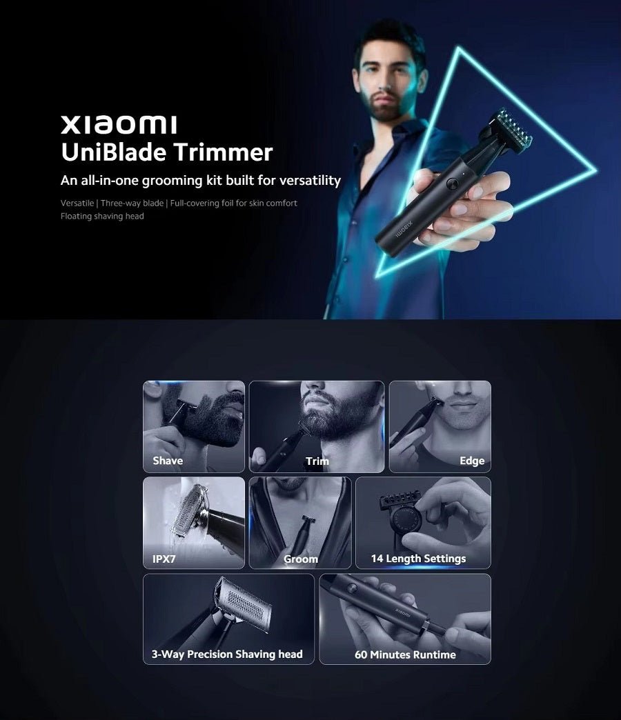 Xiaomi UniBlade Trimmer Three - way Blade 14 Length Comb 60 min Full Charge Runtime Travel Lock Battery Level Indicator - ARRA SPORT