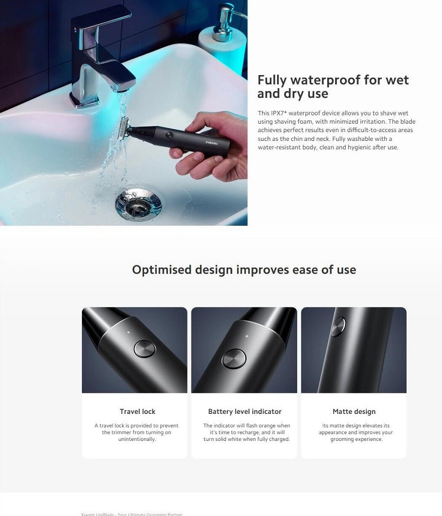 Xiaomi UniBlade Trimmer Three - way Blade 14 Length Comb 60 min Full Charge Runtime Travel Lock Battery Level Indicator - ARRA SPORT